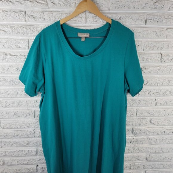 Woman Within Womens Dress 2X 26 28 Plus Short Sleeve Green Blue Pockets GRE3E - Picture 4 of 10